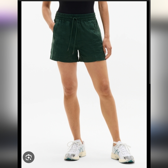 Athleta Pants - Athleta Women's Mid Rise Shorts Green 100% Linen Drawstring Medium Beach Summer